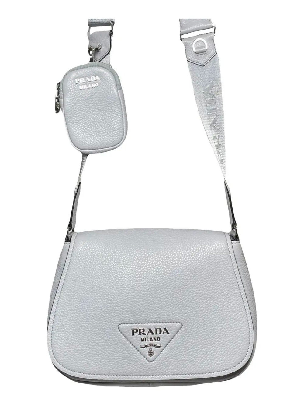 Prada Grey Pebbled Leather Crossbody Saddle Bag, Vitello Daino